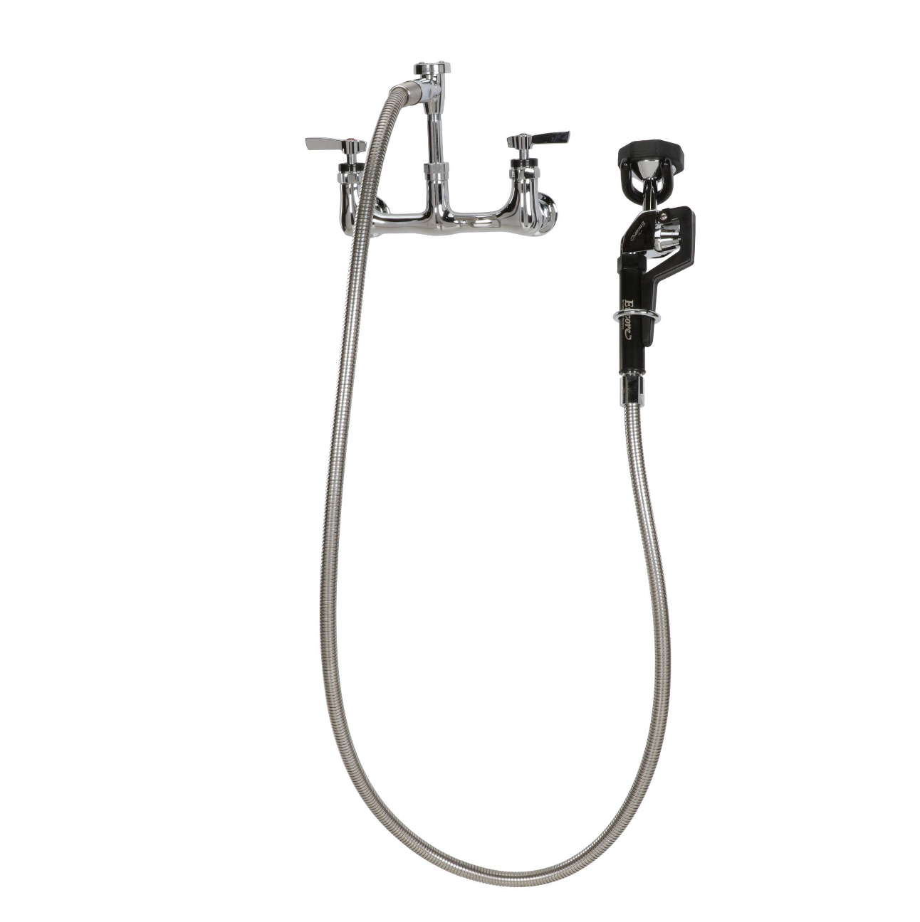 Encore® 8" OC. Brass Chrome Plated Wall Mount Utility Spray Assembly Angled Spray Head Add on Faucet with 12" Spout and 96" Hose