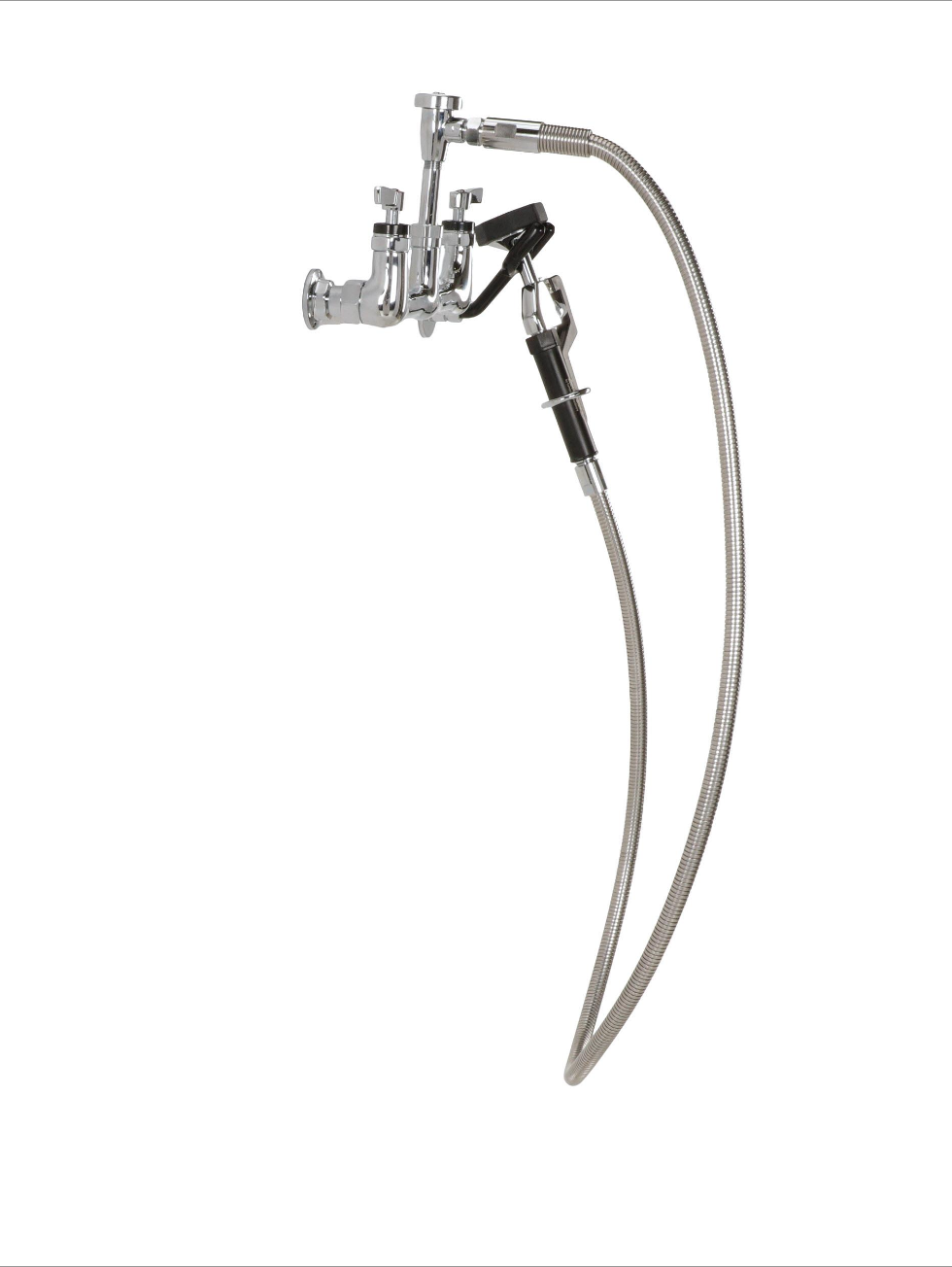 Encore® 8" OC. Brass Chrome Plated Wall Mount Utility Spray Assembly Angled Spray Head Add on Faucet with 12" Spout and 96" Hose