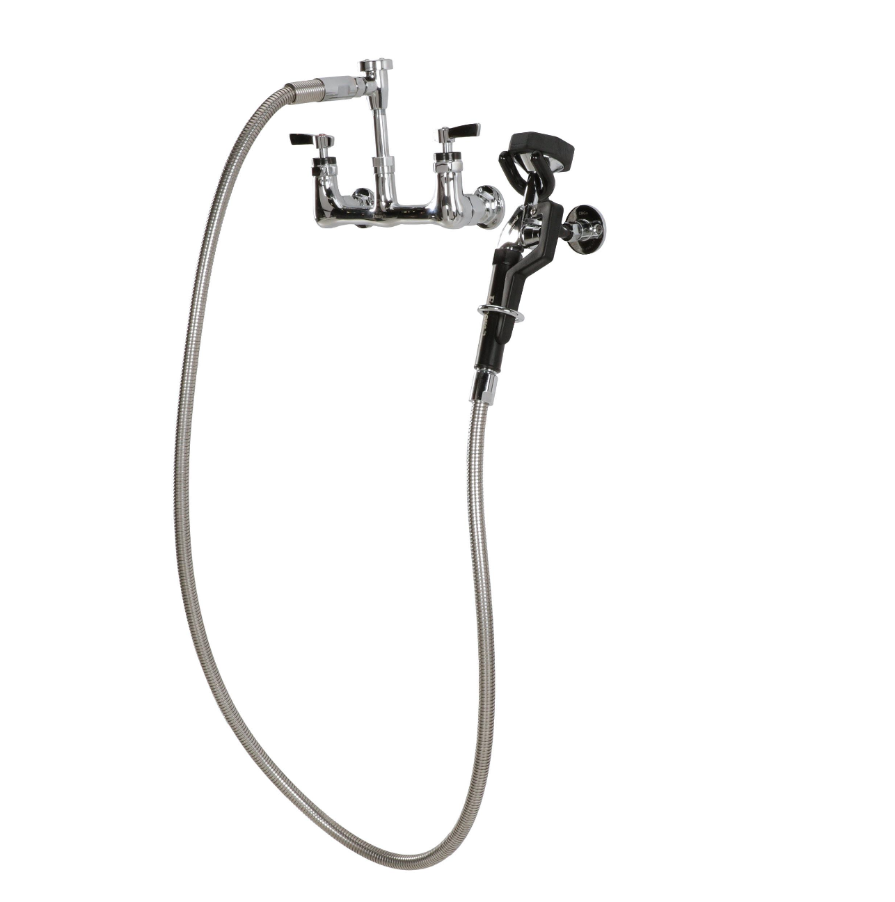Encore® 8" OC. Brass Chrome Plated Wall Mount Utility Spray Assembly Angled Spray Head Add on Faucet with 12" Spout and 96" Hose