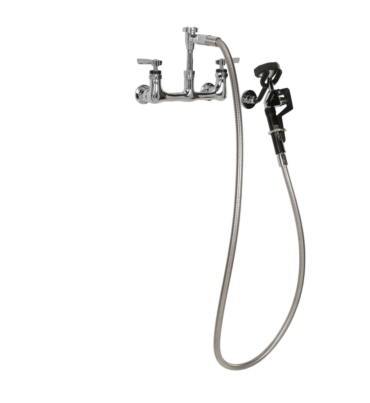 Encore® 8" OC. Brass Chrome Plated Wall Mount Utility Spray Assembly Angled Spray Head Add on Faucet with 12" Spout and 96" Hose