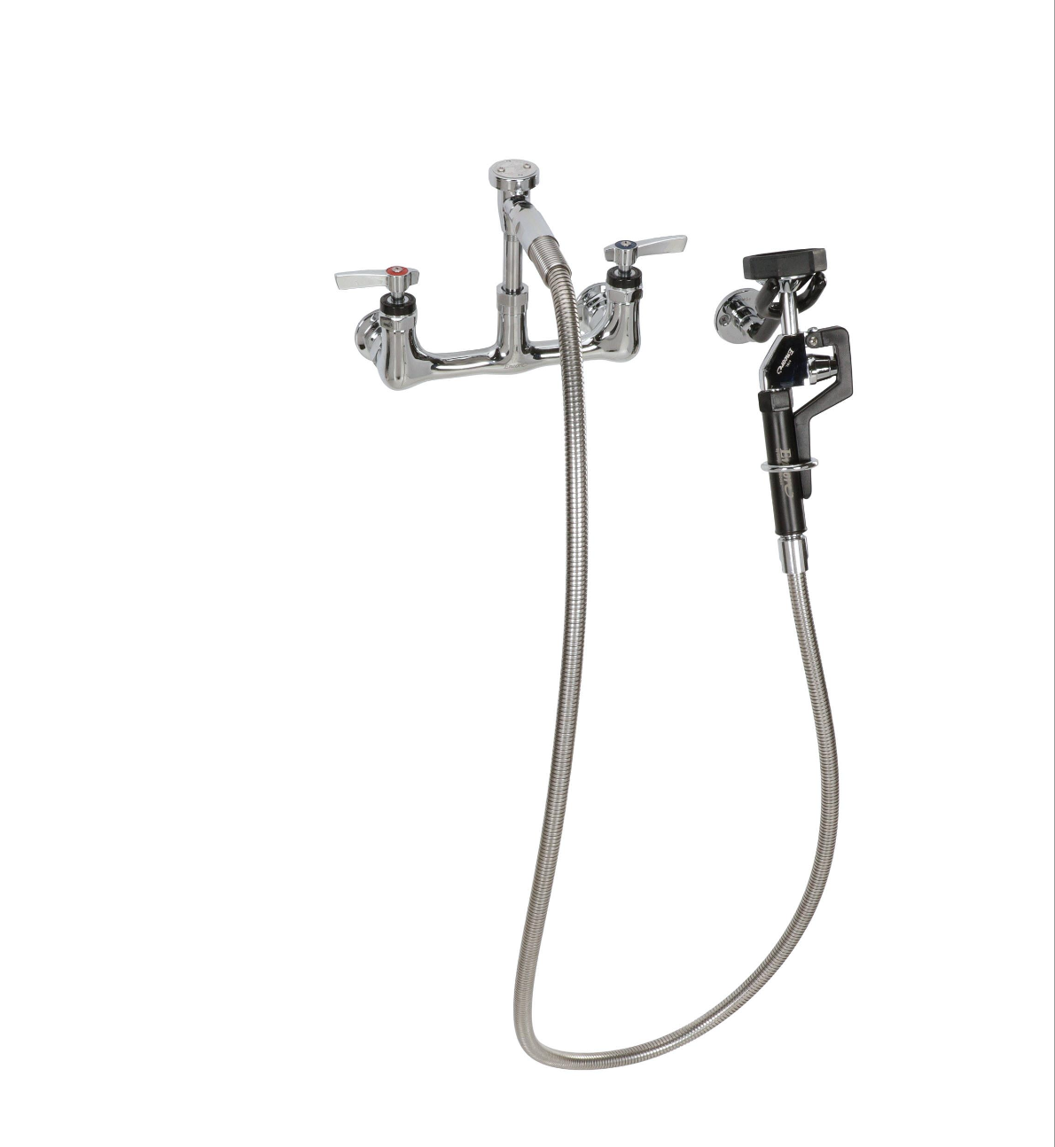 Encore® 8" OC. Brass Chrome Plated Wall Mount Utility Spray Assembly Angled Spray Head Add on Faucet with 12" Spout and 96" Hose