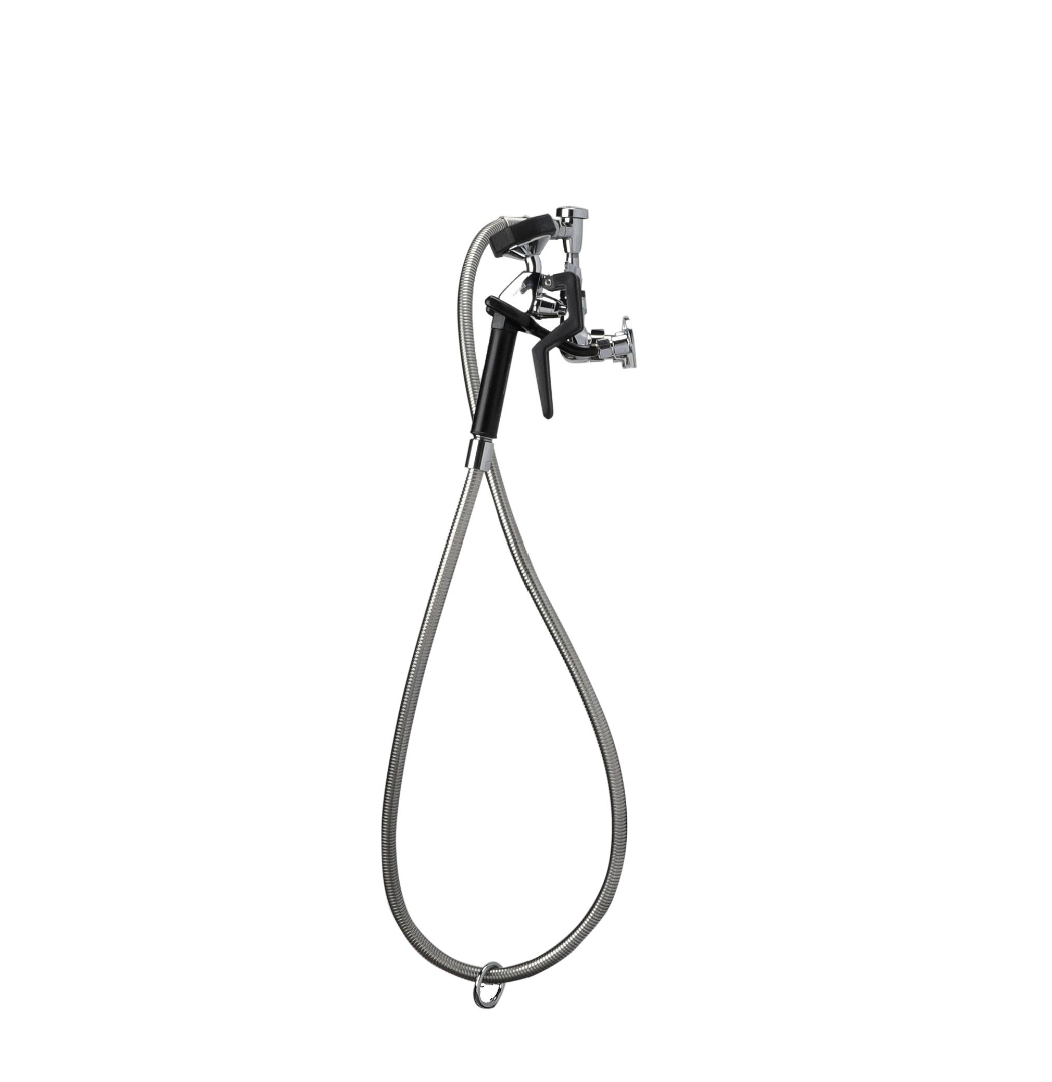 Encore® 8" OC. Brass Chrome Plated Wall Mount Utility Spray Assembly Angled Spray Head Vacuum Breaker and 72" Hose