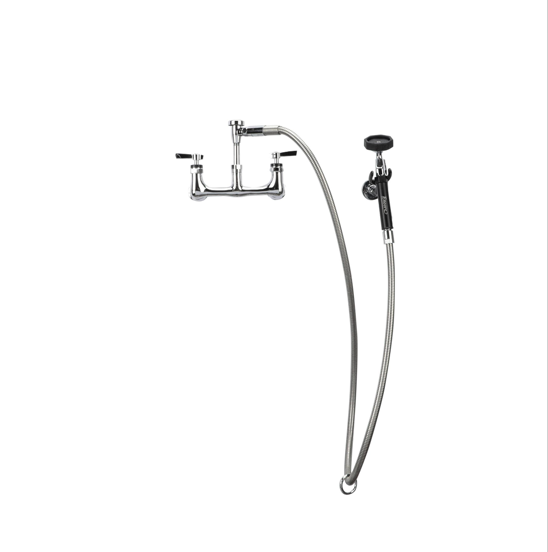 Encore® 8" OC. Brass Chrome Plated Wall Mount Utility Spray Assembly Angled Spray Head Vacuum Breaker and 72" Hose