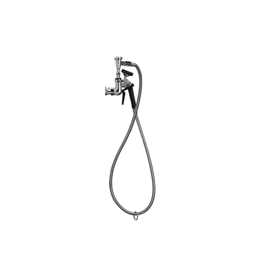 Encore® 8" OC. Brass Chrome Plated Wall Mount Utility Spray Assembly Angled Spray Head Vacuum Breaker and 72" Hose