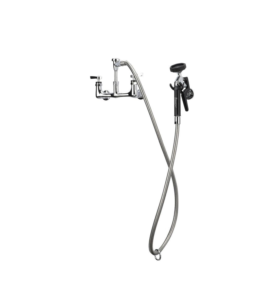 Encore® 8" OC. Brass Chrome Plated Wall Mount Utility Spray Assembly Angled Spray Head Vacuum Breaker and 72" Hose