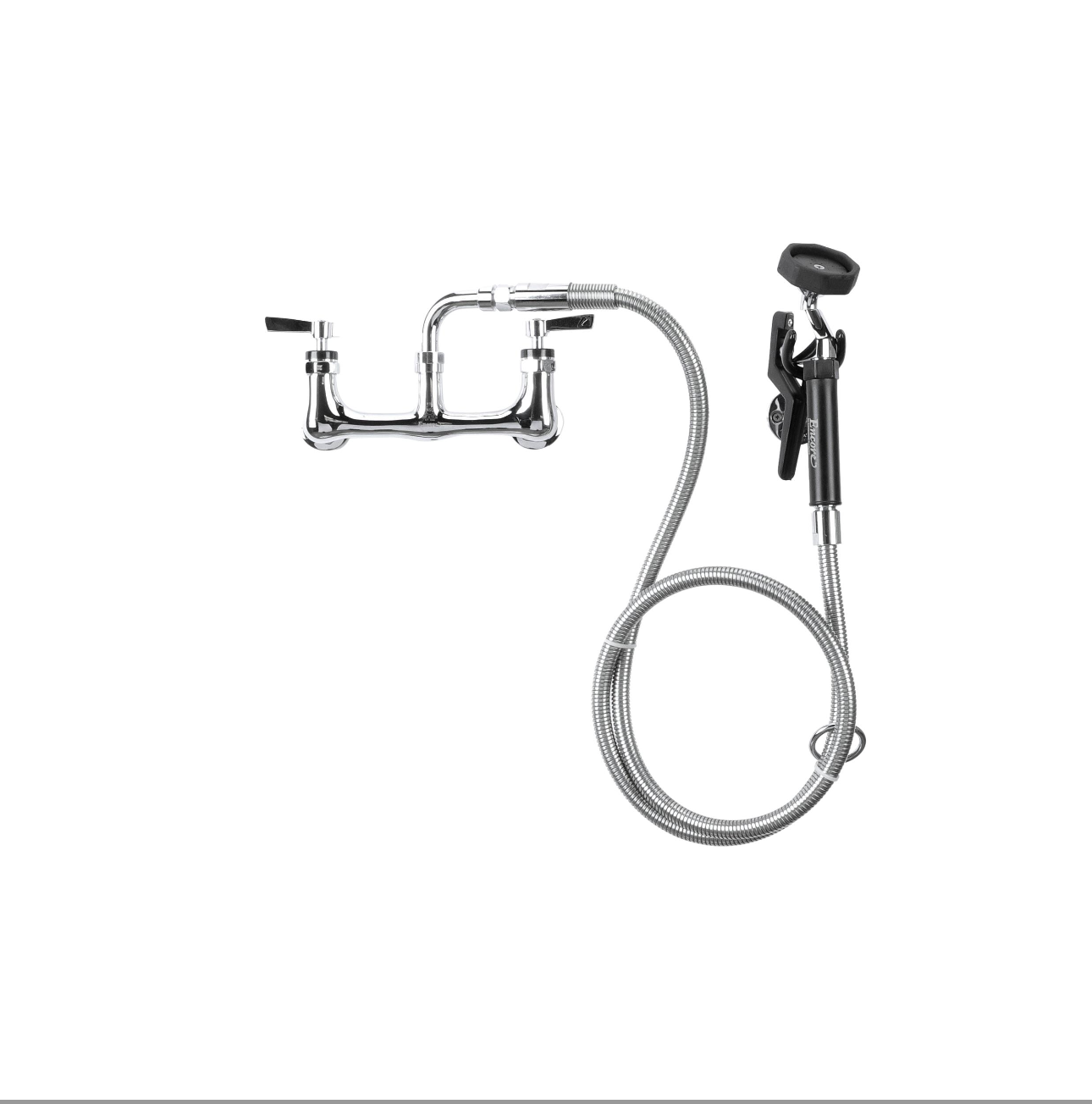 Encore® 8" OC. Brass Chrome Plated Wall Mount Utility Spray Assembly Angled Spray Head and 72" Hose