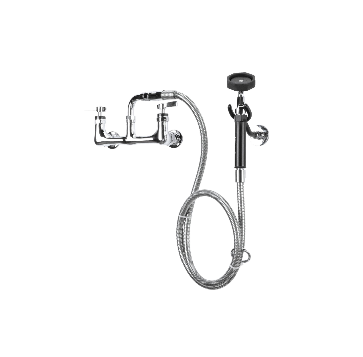 Encore® 8" OC. Brass Chrome Plated Wall Mount Utility Spray Assembly Angled Spray Head and 72" Hose