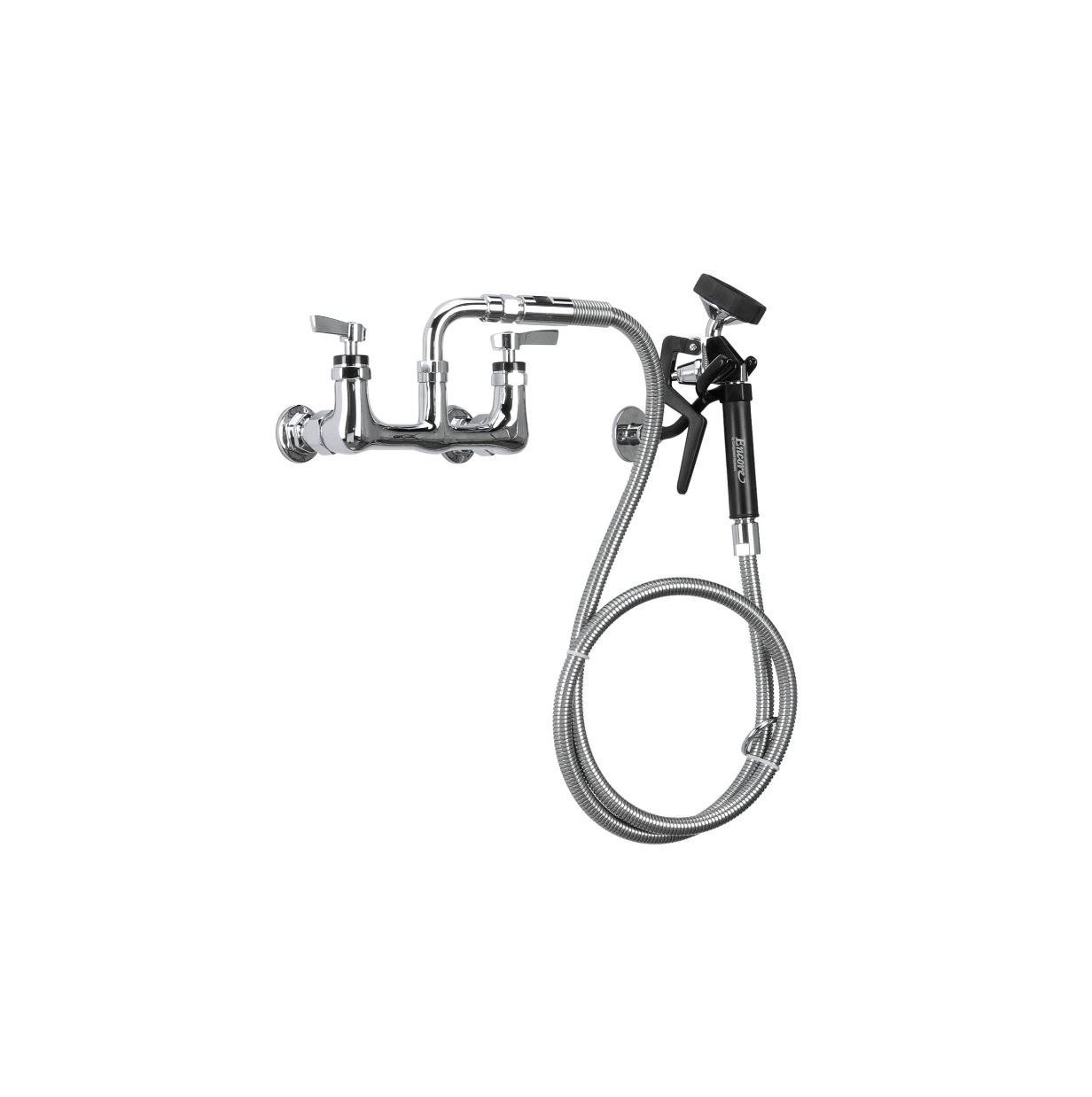Encore® 8" OC. Brass Chrome Plated Wall Mount Utility Spray Assembly Angled Spray Head and 72" Hose