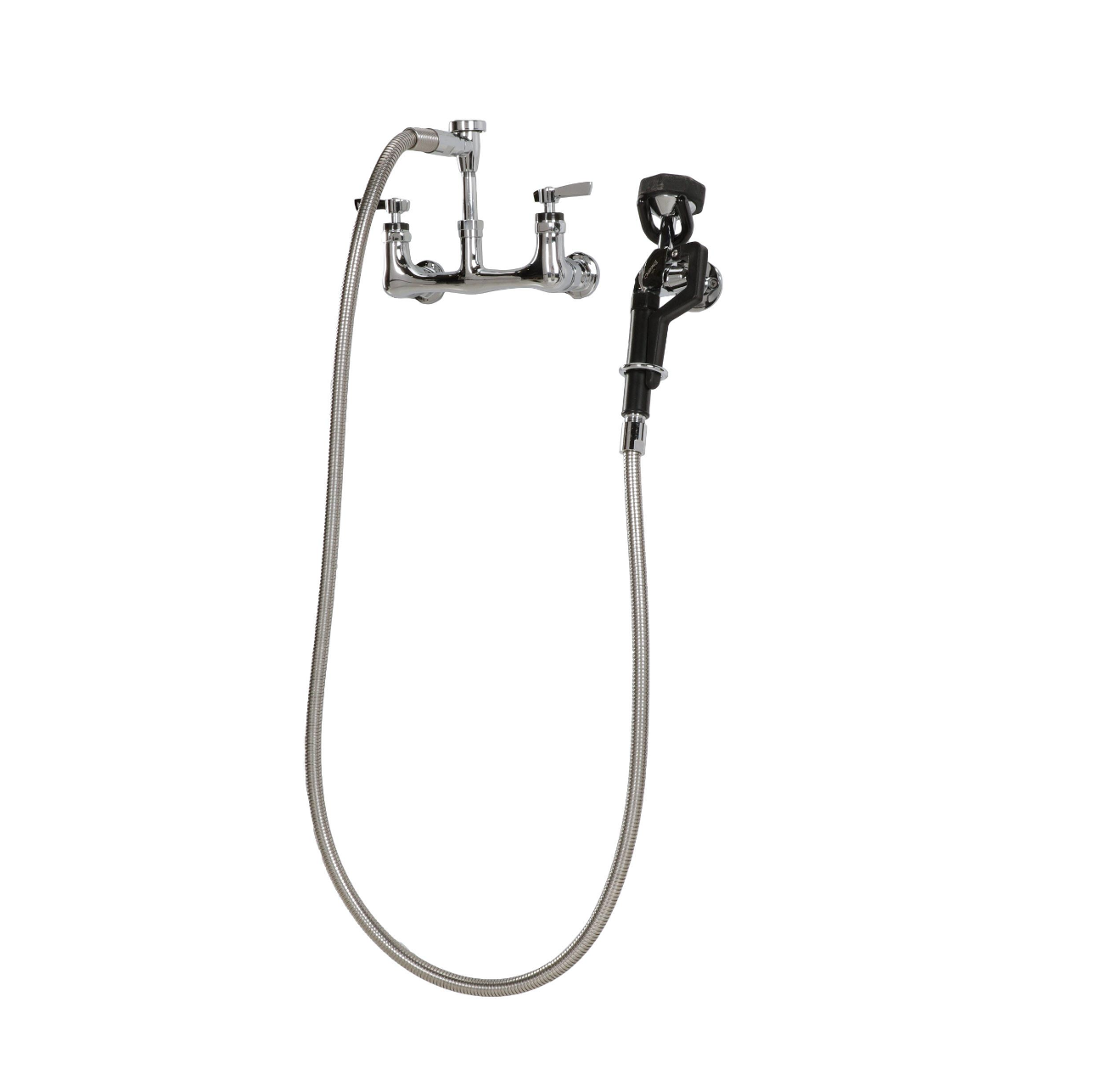 Encore® 8" OC. Brass Chrome Plated Wall Mount Utility Spray Assembly Angled Spray Head Ceramic Valves and 96" Hose