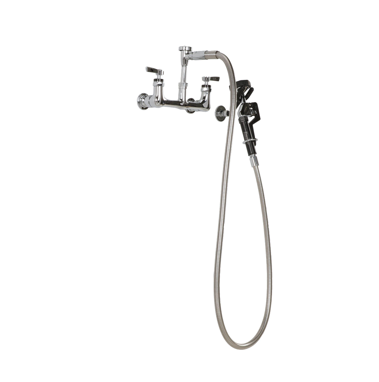 Encore® 8" OC. Brass Chrome Plated Wall Mount Utility Spray Assembly Angled Spray Head Ceramic Valves and 96" Hose