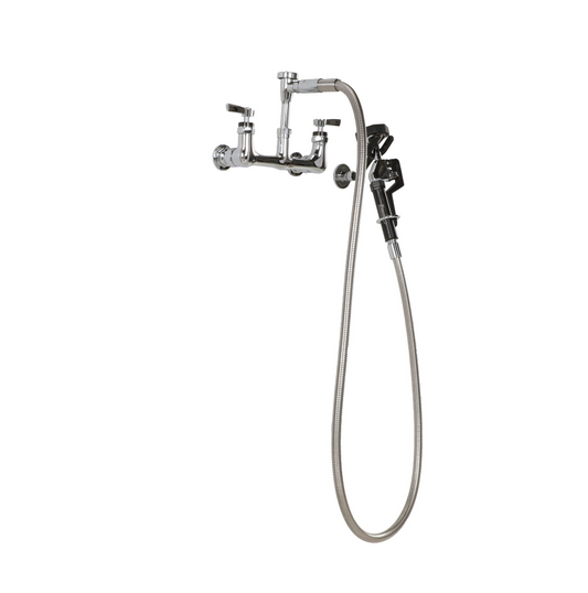 Encore® 8" OC. Brass Chrome Plated Wall Mount Utility Spray Assembly Angled Spray Head Ceramic Valves and 96" Hose