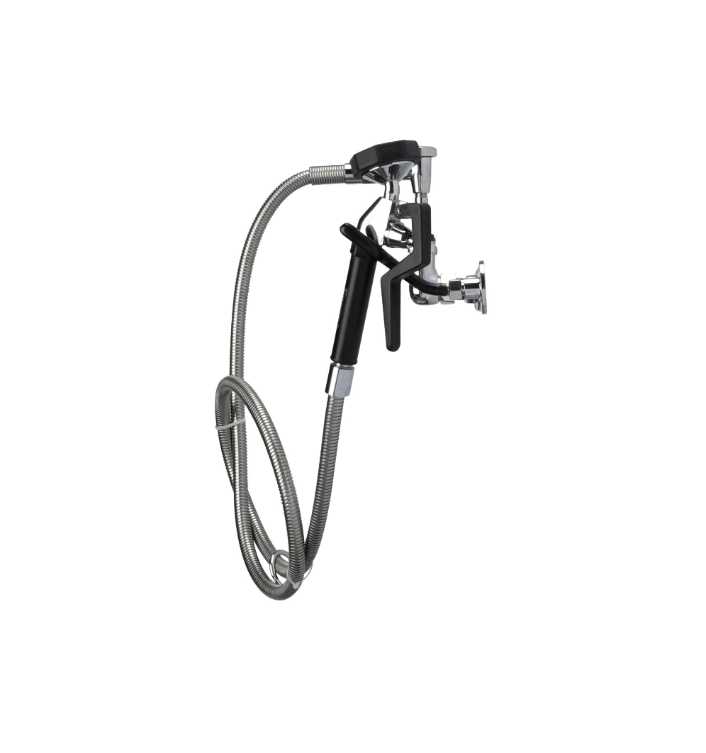 Encore® 8" OC. Brass Chrome Plated Wall Mount Utility Spray Assembly Angled Spray Head Ceramic Valves Vacuum Breaker and 72" Hose