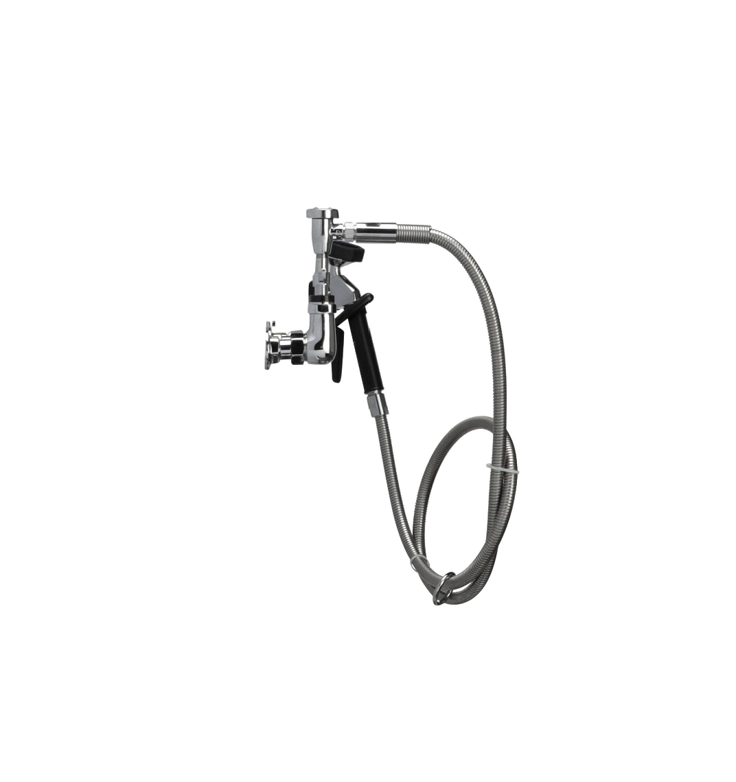 Encore® 8" OC. Brass Chrome Plated Wall Mount Utility Spray Assembly Angled Spray Head Ceramic Valves Vacuum Breaker and 72" Hose