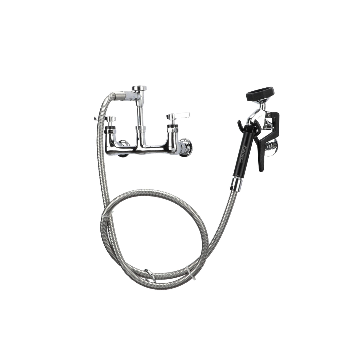 Encore® 8" OC. Brass Chrome Plated Wall Mount Utility Spray Assembly Angled Spray Head Ceramic Valves Vacuum Breaker and 72" Hose