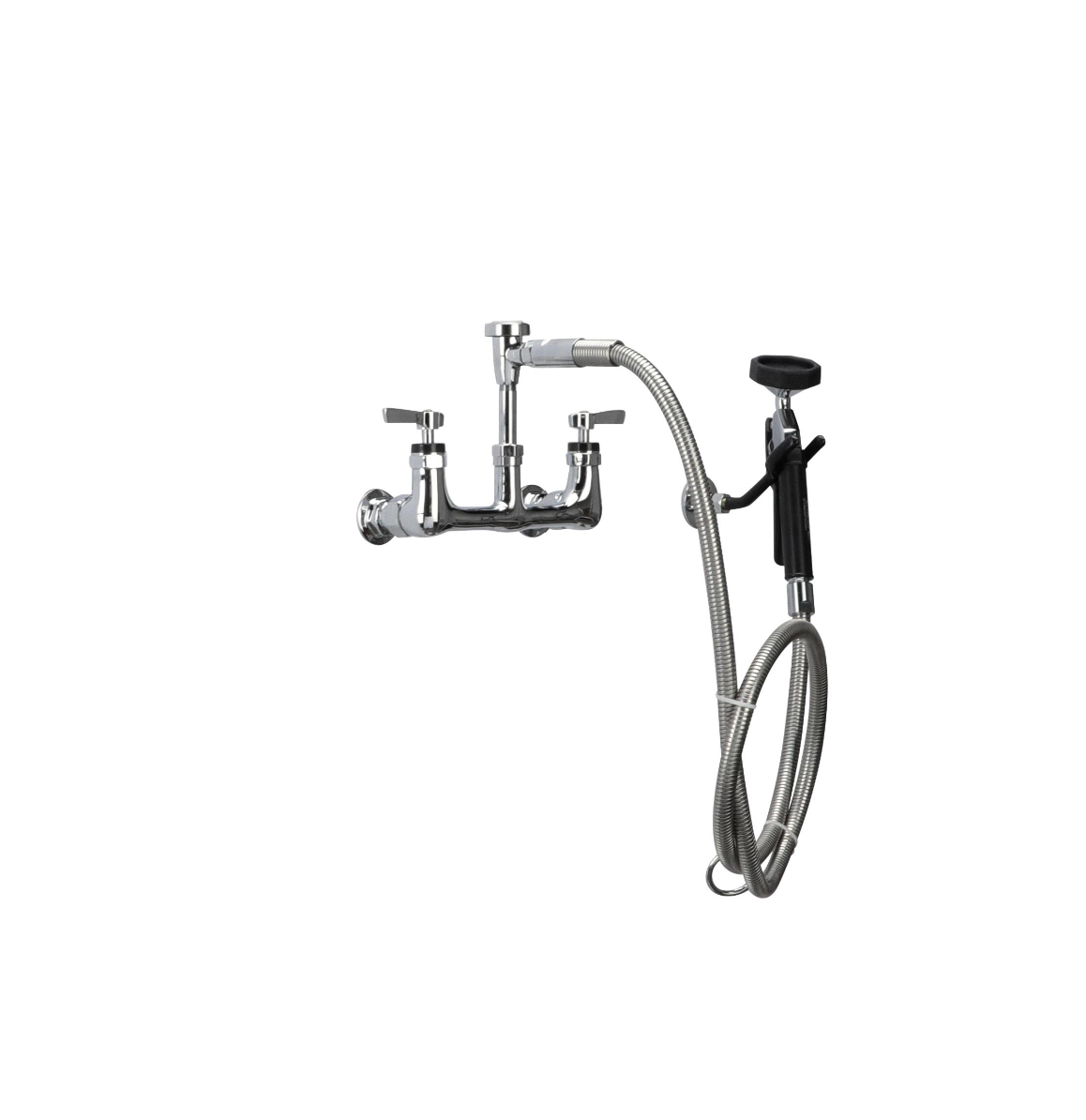 Encore® 8" OC. Brass Chrome Plated Wall Mount Utility Spray Assembly Angled Spray Head Ceramic Valves Vacuum Breaker and 72" Hose