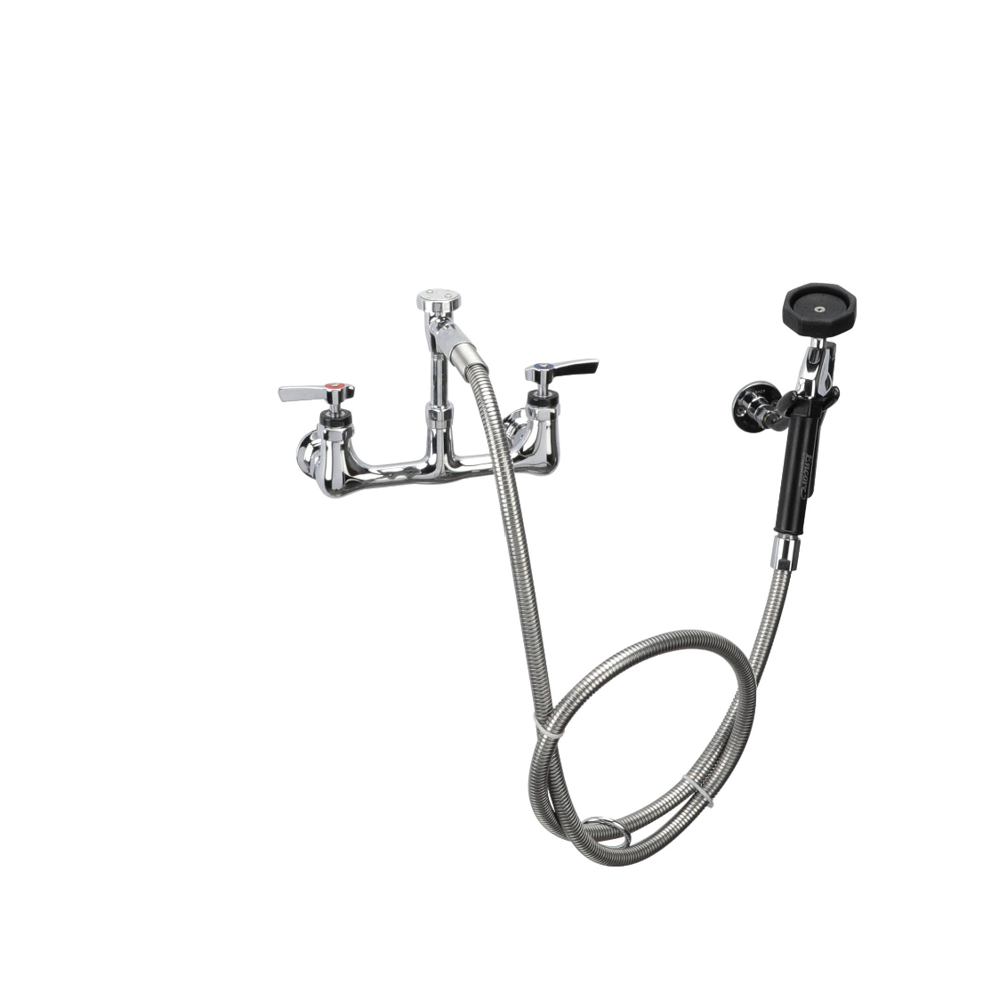 Encore® 8" OC. Brass Chrome Plated Wall Mount Utility Spray Assembly Angled Spray Head Ceramic Valves Vacuum Breaker and 72" Hose
