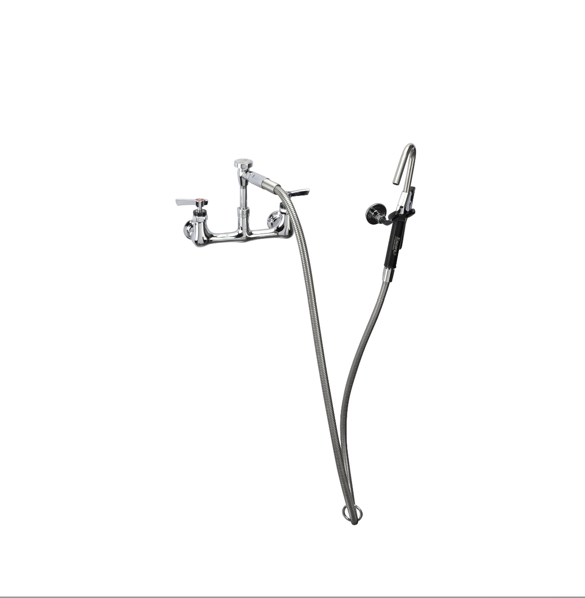 Encore® 8" OC. Brass Chrome Plated Wall Mount Pot Filler Assembly Hooked Spray Head Vacuum Breaker and 72" Hose