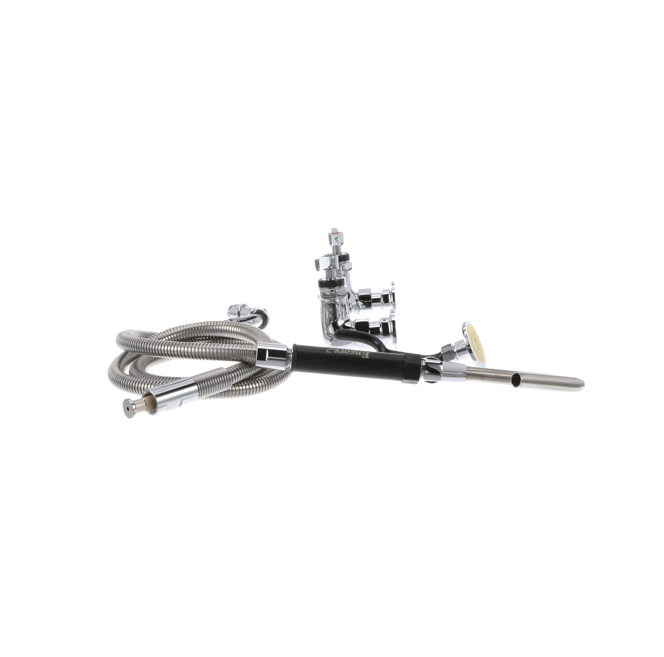 Encore® 8" OC. Brass Chrome Plated Wall Mount Pot Filler Assembly Hooked Spray Head and 72" Hose