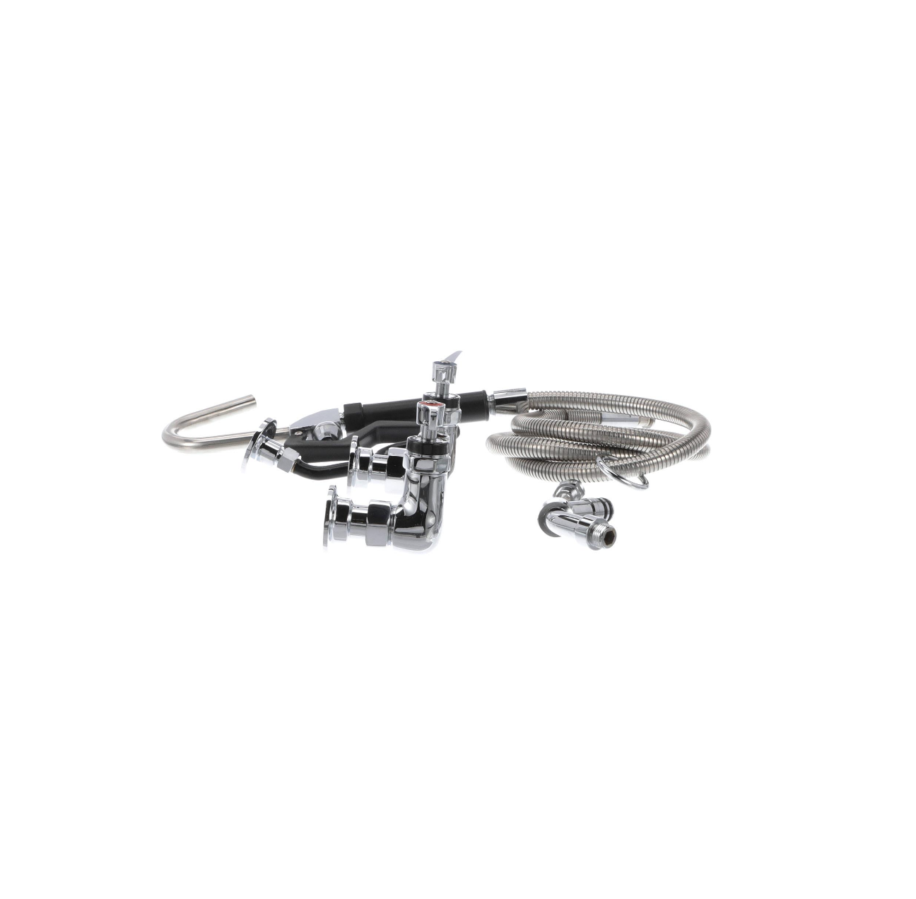 Encore® 8" OC. Brass Chrome Plated Wall Mount Pot Filler Assembly Hooked Spray Head and 72" Hose