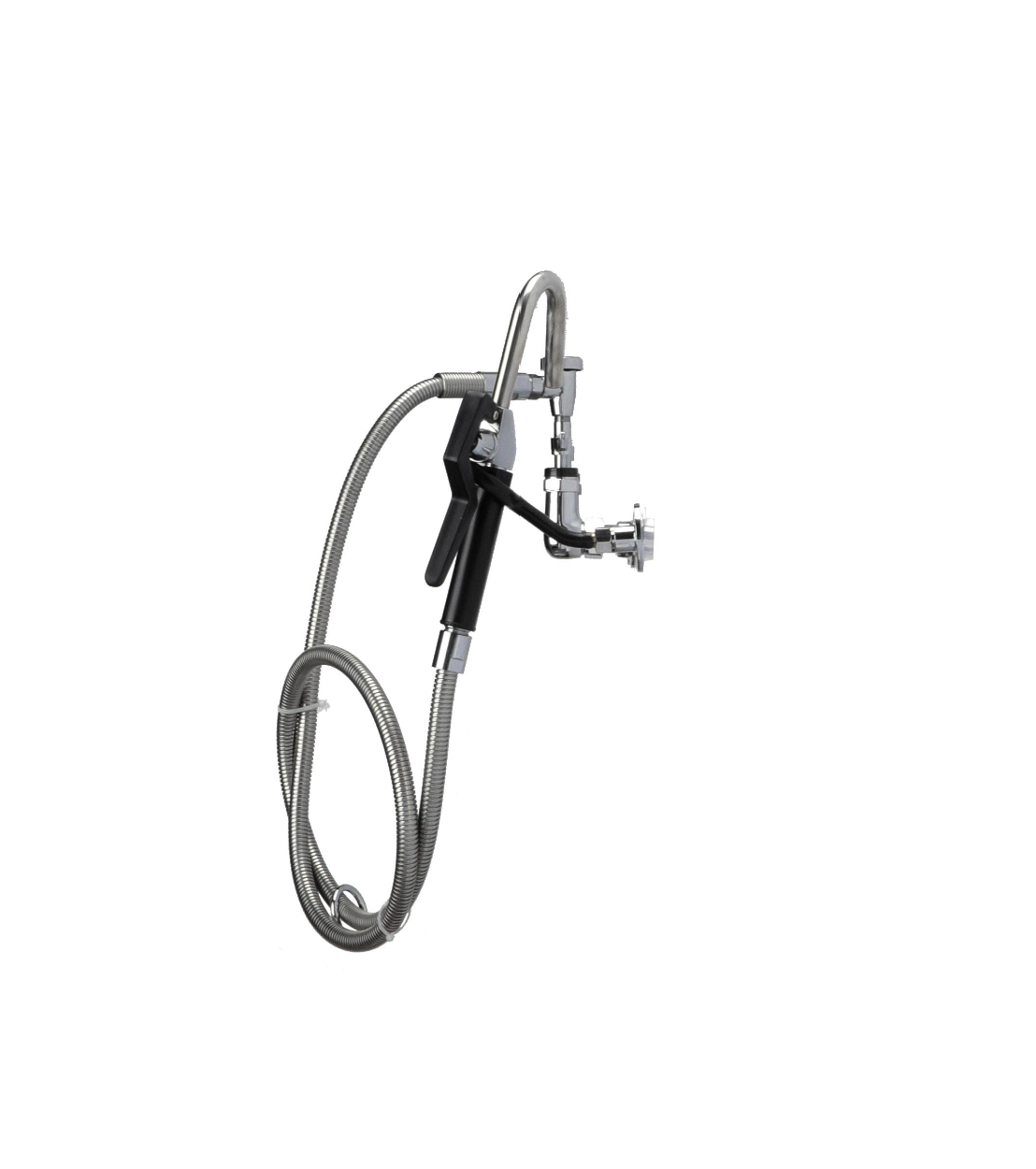 Encore® 8" OC. Brass Chrome Plated Wall Mount Pot Filler Assembly Hooked Spray Head Ceramic Valves Vacuum Breaker and 72" Hose