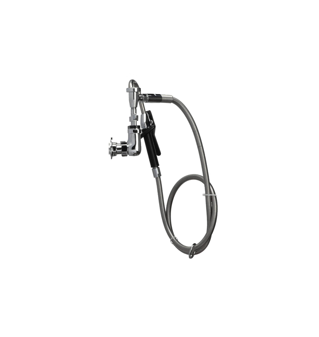 Encore® 8" OC. Brass Chrome Plated Wall Mount Pot Filler Assembly Hooked Spray Head Ceramic Valves Vacuum Breaker and 72" Hose