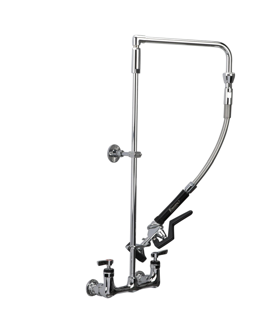 Encore® 8" OC Brass Chrome Plated Swivel Arm Pre-rinse Assembly with 12" Swivel Arm and 26" Riser