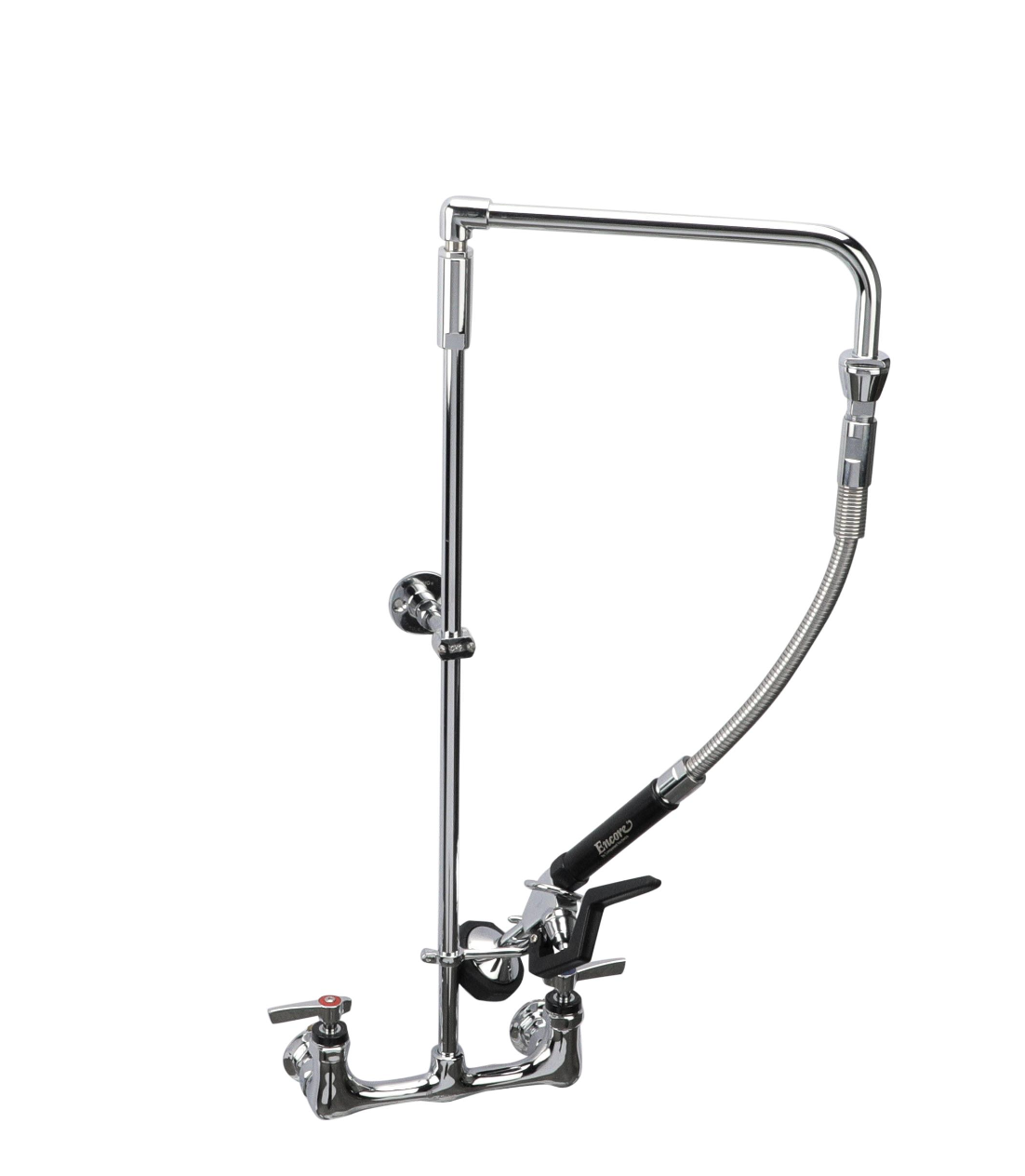 Encore® 8" OC Brass Chrome Plated Swivel Arm Pre-rinse Assembly with 12" Swivel Arm and 26" Riser