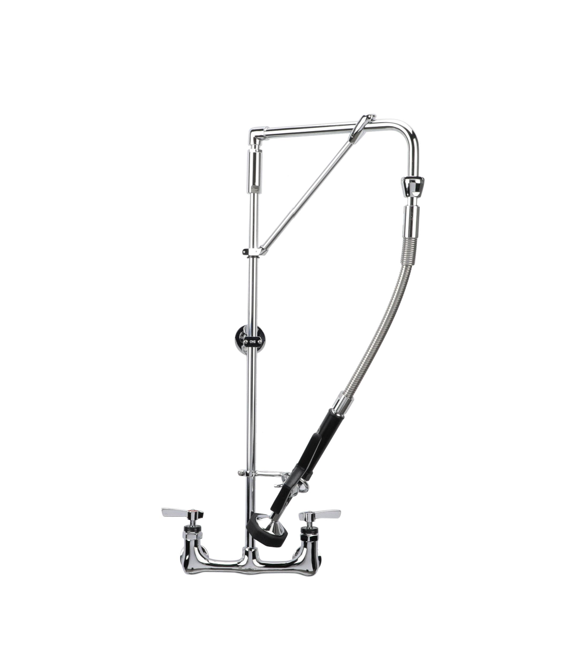 Encore® 8" OC Brass Chrome Plated Swivel Arm Pre-rinse Assembly with 12" Swivel Arm with Support Bracket and 26" Riser