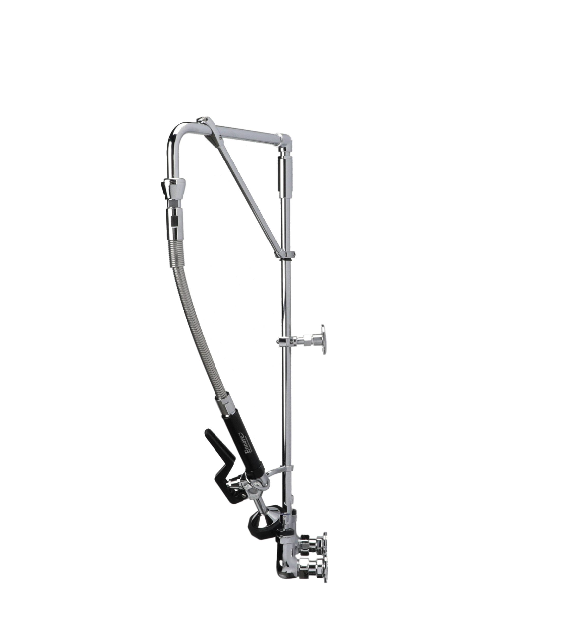 Encore® 8" OC Brass Chrome Plated Swivel Arm Pre-rinse Assembly with 12" Swivel Arm with Support Bracket and 26" Riser