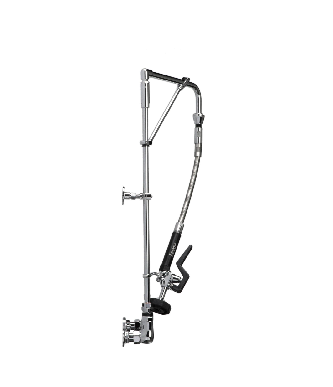Encore® 8" OC Brass Chrome Plated Swivel Arm Pre-rinse Assembly with 12" Swivel Arm with Support Bracket and 26" Riser