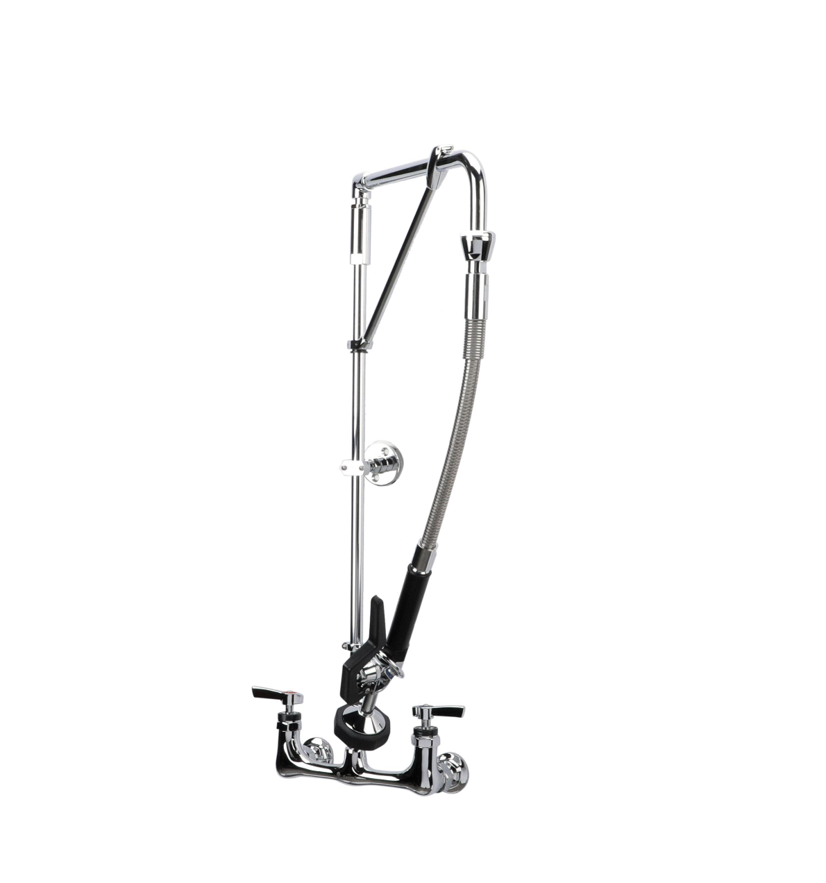 Encore® 8" OC Brass Chrome Plated Swivel Arm Pre-rinse Assembly with 12" Swivel Arm with Support Bracket and 26" Riser