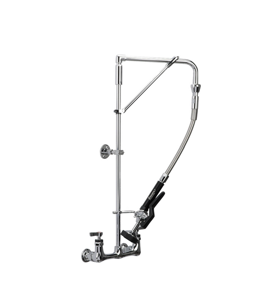 Encore® 8" OC Brass Chrome Plated Swivel Arm Pre-rinse Assembly with 12" Swivel Arm with Support Bracket and 26" Riser