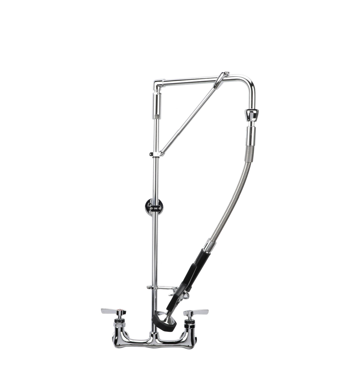 Encore® 8" OC Brass Chrome Plated Swivel Arm Pre-rinse Assembly with 12" Swivel Arm with Support Bracket and 26" Riser