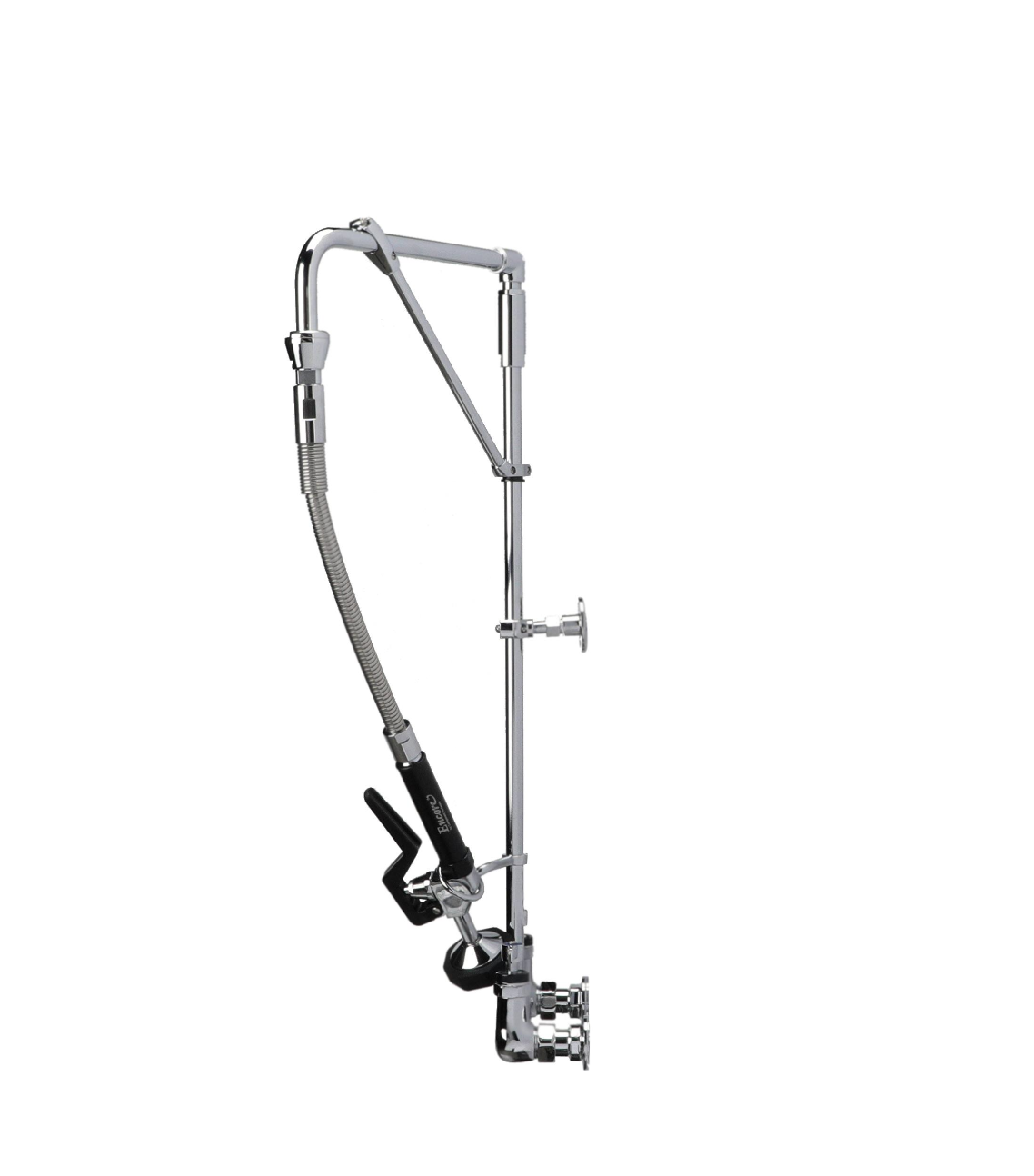 Encore® 8" OC Brass Chrome Plated Swivel Arm Pre-rinse Assembly with 12" Swivel Arm with Support Bracket and 26" Riser