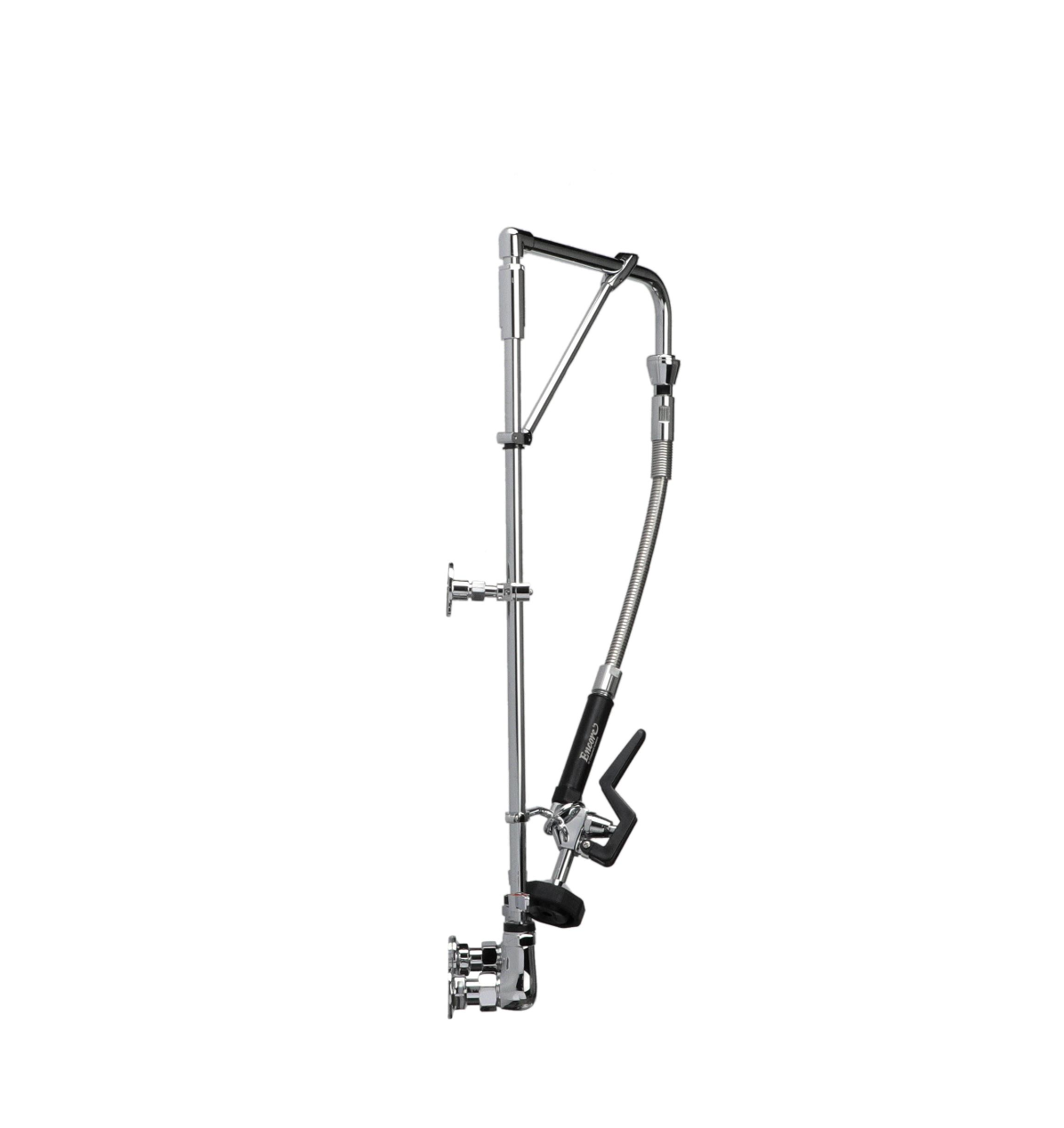 Encore® 8" OC Brass Chrome Plated Swivel Arm Pre-rinse Assembly with 12" Swivel Arm with Support Bracket and 26" Riser
