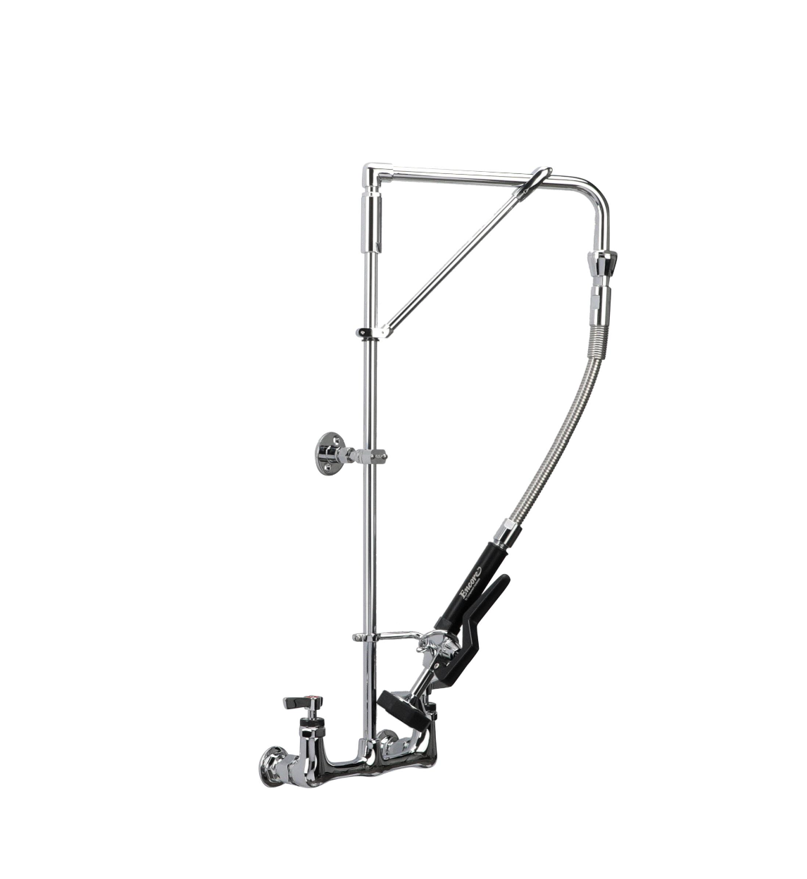Encore® 8" OC Brass Chrome Plated Swivel Arm Pre-rinse Assembly with 12" Swivel Arm with Support Bracket and 26" Riser
