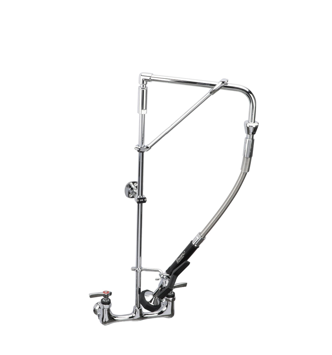 Encore® 8" OC Brass Chrome Plated Swivel Arm Pre-rinse Assembly with 12" Swivel Arm with Support Bracket and 26" Riser