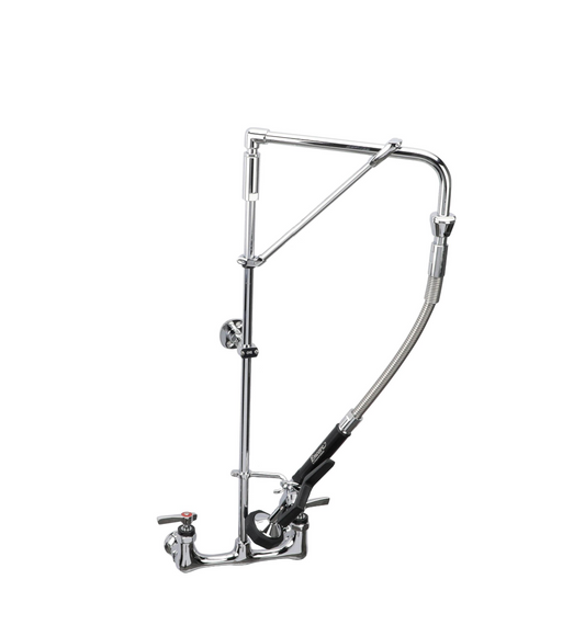 Encore® 8" OC Brass Chrome Plated Swivel Arm Pre-rinse Assembly with 12" Swivel Arm with Support Bracket and 26" Riser