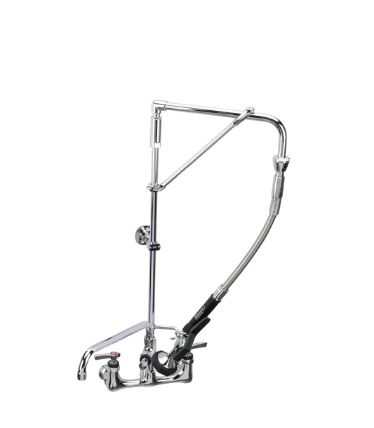 Encore® 8" OC Brass Chrome Plated Swivel Arm Pre-rinse Assembly with 12" Swivel Arm with Support Bracket and 26" Riser