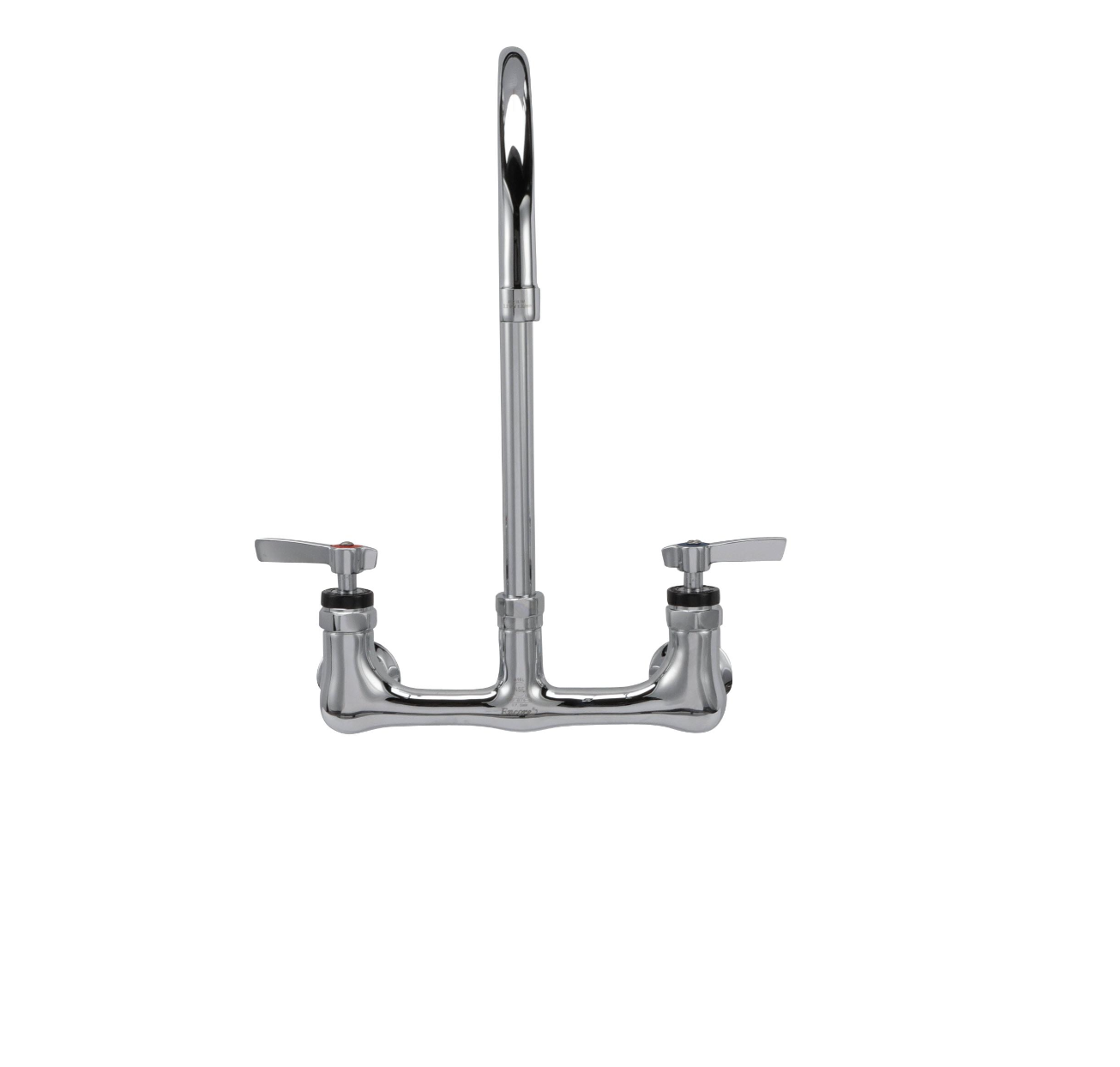 Encore® 8" OC. Brass Chrome Plated Wall Mount Faucet with 8" Swivel Gooseneck Spout Lever Handles