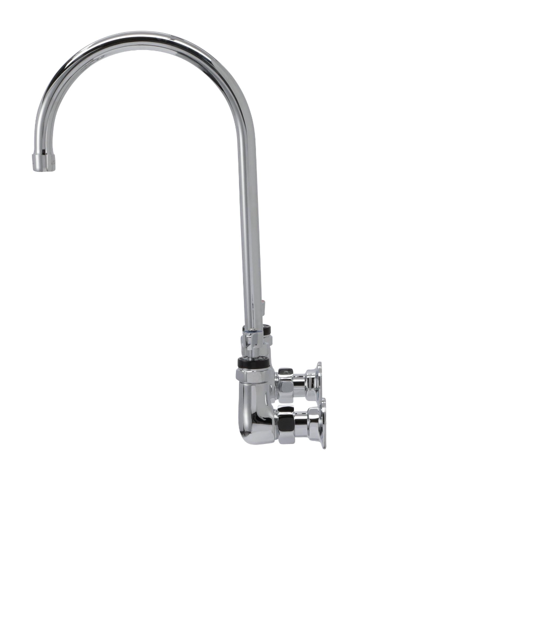 Encore® 8" OC. Brass Chrome Plated Wall Mount Faucet with 8" Swivel Gooseneck Spout Lever Handles