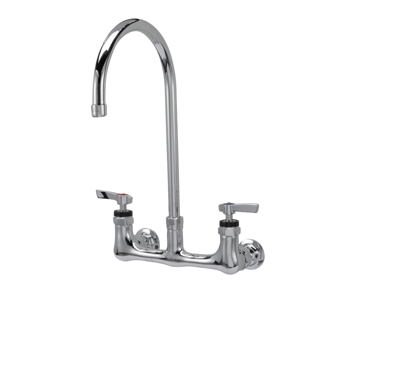 Encore® 8" OC. Brass Chrome Plated Wall Mount Faucet with 8" Swivel Gooseneck Spout Lever Handles