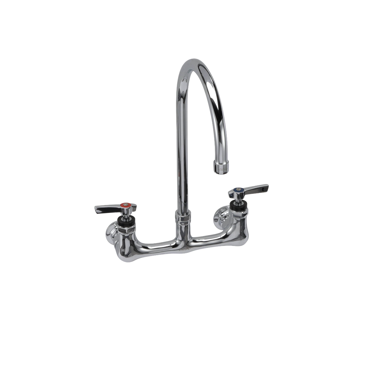 Encore® 8" OC. Brass Chrome Plated Wall Mount Faucet with 8" Swivel Gooseneck Spout Lever Handles