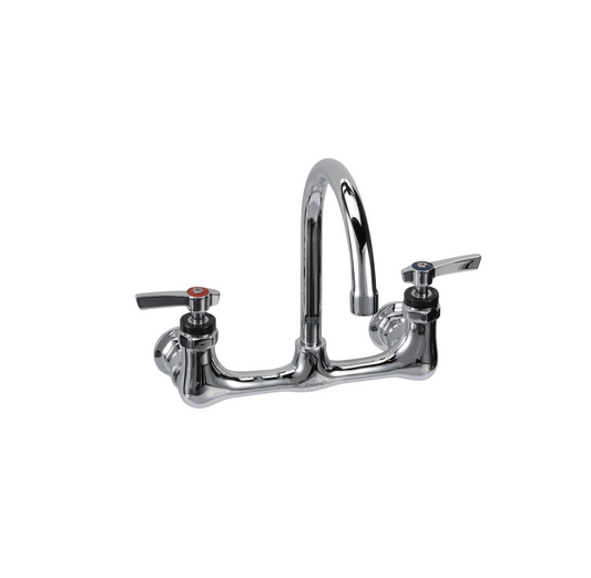 Encore® 8" OC. Brass Chrome Plated Wall Mount Faucet with 6-1/2" Rigid Gooseneck Spout