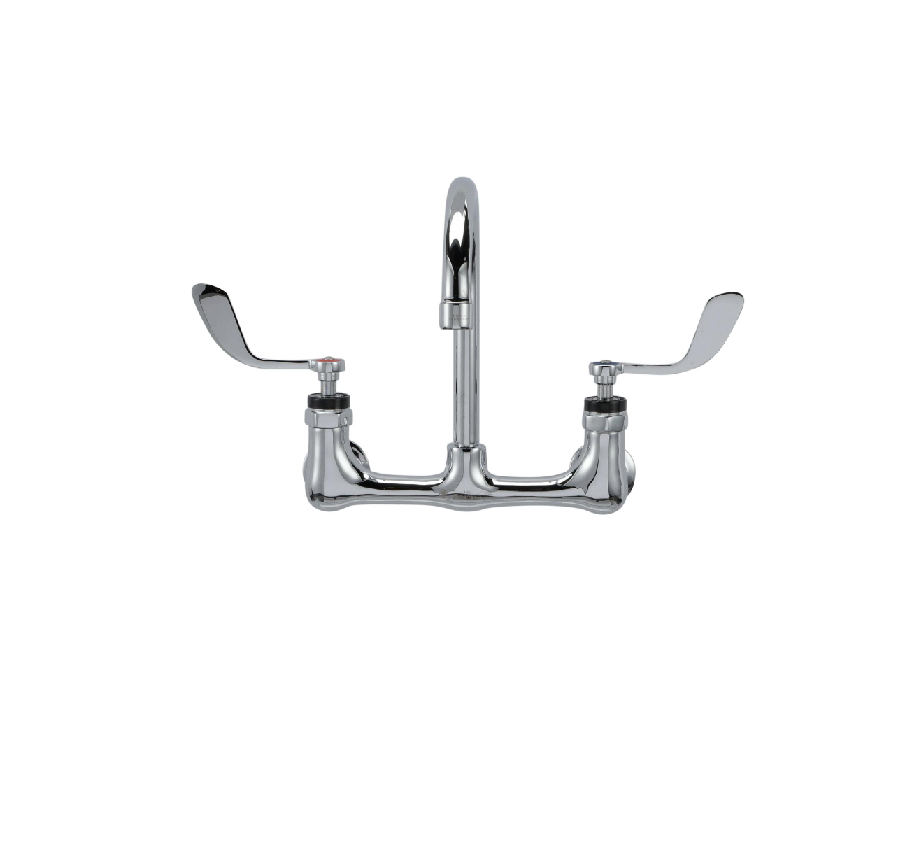 Encore® 8" OC. Brass Chrome Plated Wall Mount Faucet with 6-1/2" Rigid Gooseneck Spout 4" Wrist Blade Handles