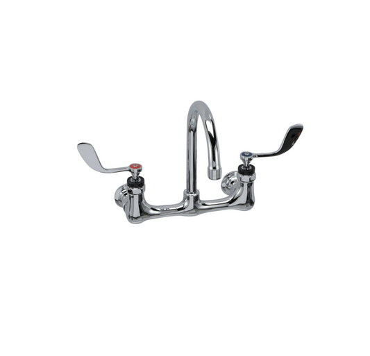 Encore® 8" OC. Brass Chrome Plated Wall Mount Faucet with 6-1/2" Rigid Gooseneck Spout 4" Wrist Blade Handles