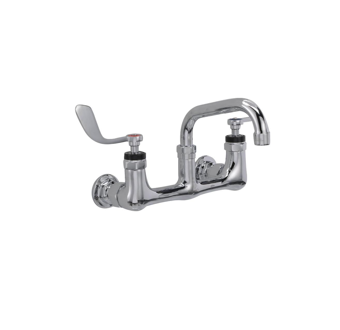 Encore® 8" OC. Brass Chrome Plated Wall Mount Faucet with 6" Swivel Spout 4" Wrist Blade Handles