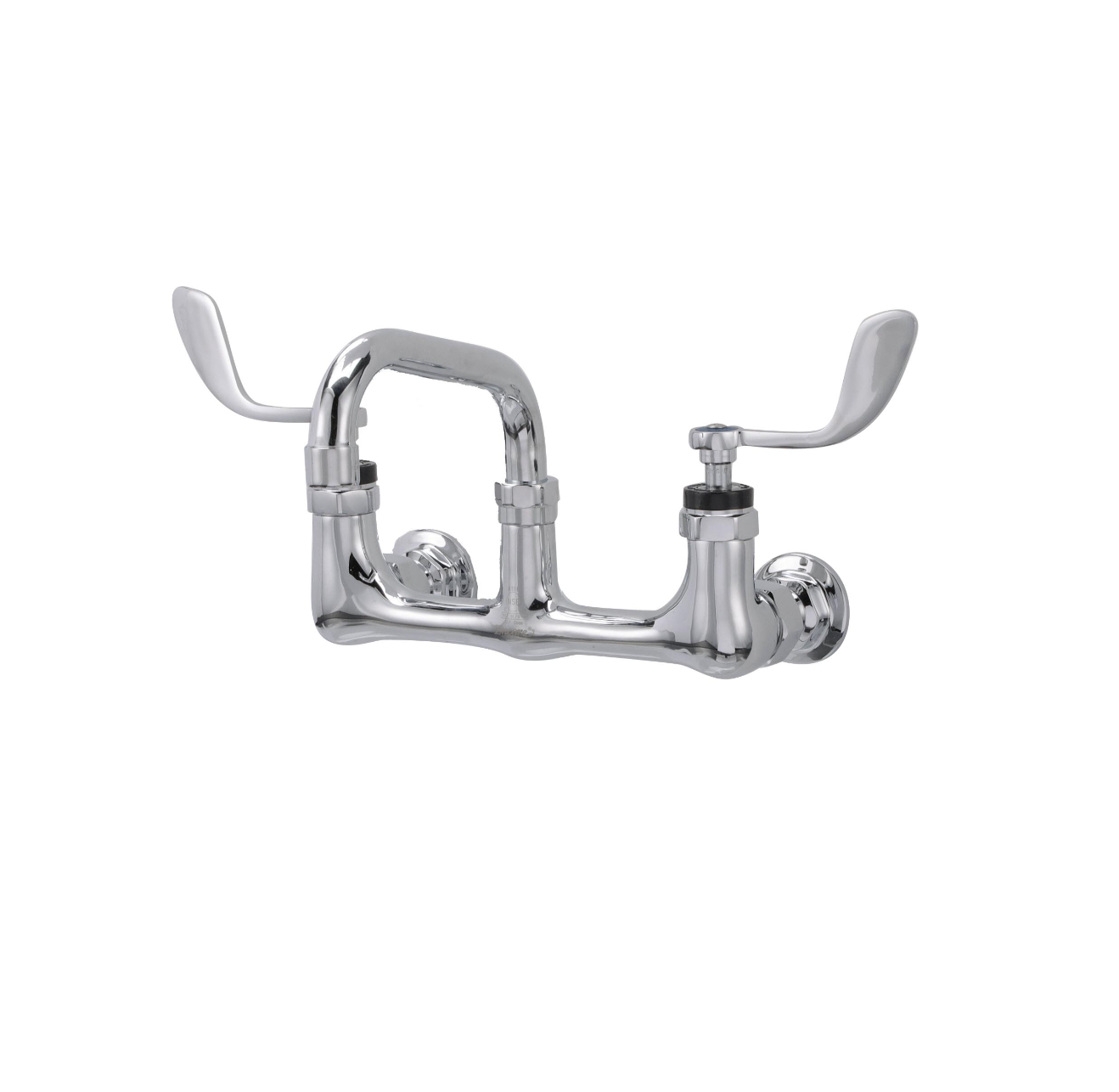 Encore® 8" OC. Brass Chrome Plated Wall Mount Faucet with 6" Swivel Spout 4" Wrist Blade Handles