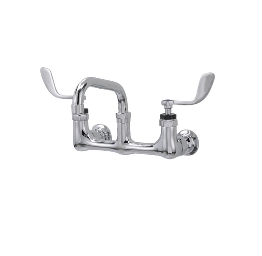 Encore® 8" OC. Brass Chrome Plated Wall Mount Faucet with 6" Swivel Spout 4" Wrist Blade Handles