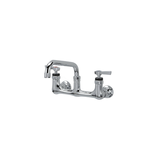 Encore® 8" OC. Brass Chrome Plated Wall Mount Faucet with 6" Swivel Spout Lever Handles